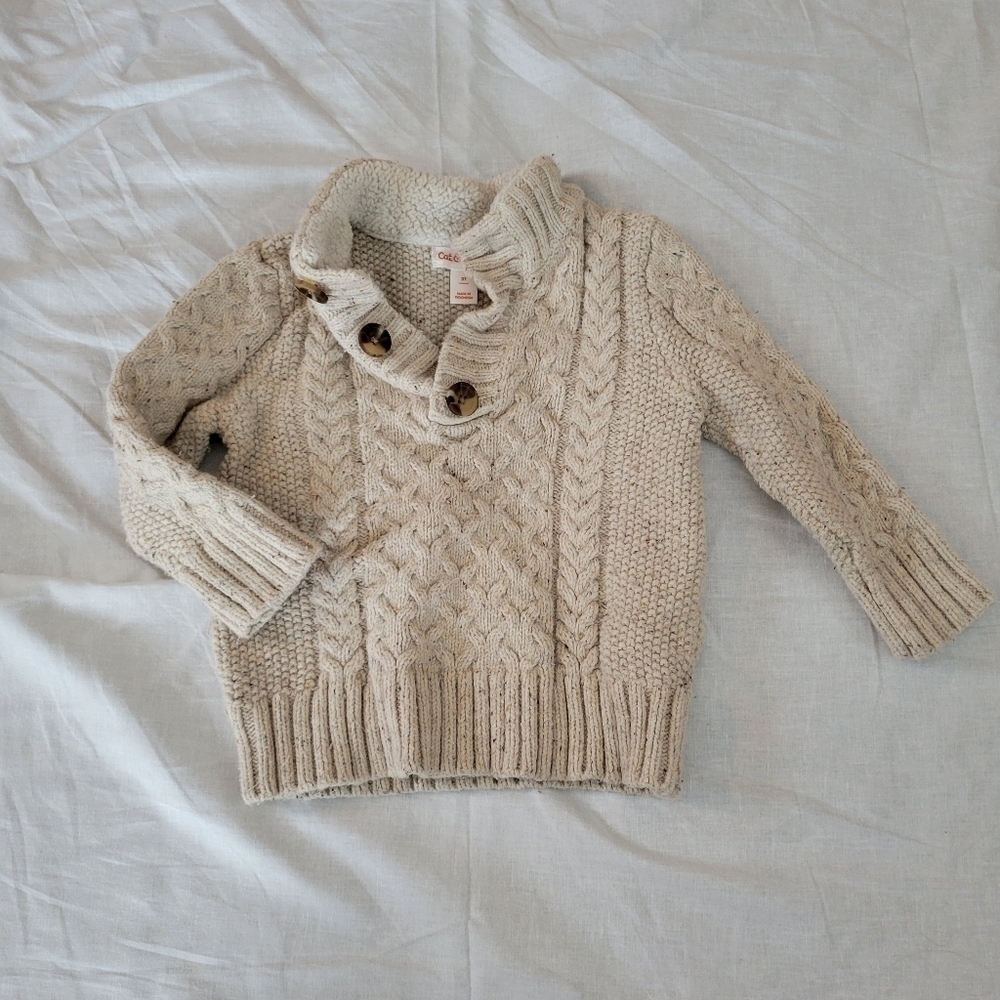 Cat & Jack khaki 1/4 button cable knit pullover sweater 2T